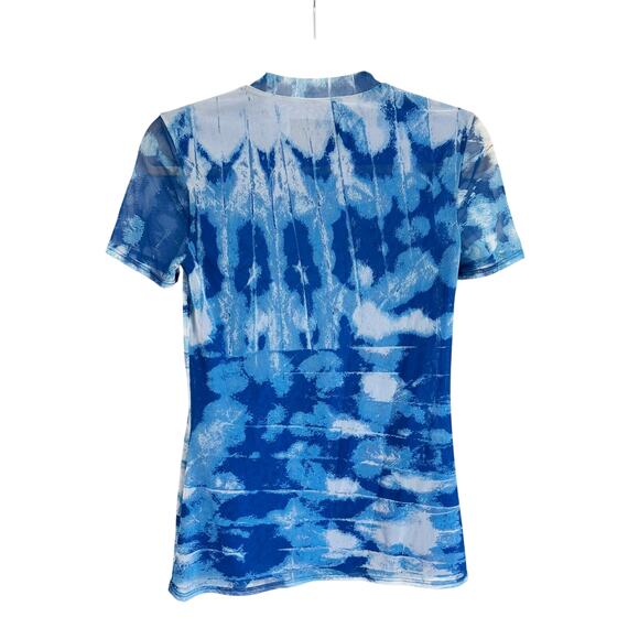 PRABAL GURUNG BLUE TIE DYE FITTED MESH TOP - Picture 4 of 4